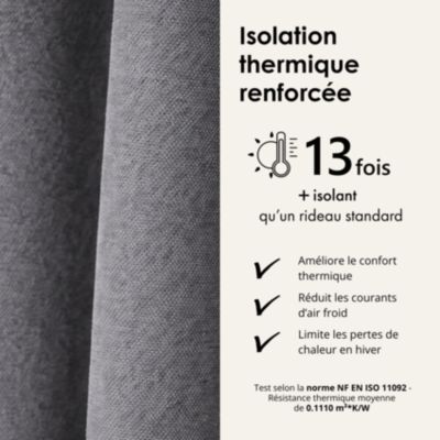Rideau thermique phonique et semi occultant à galons fronceurs KONFOR (140x260 cm - Gris anthracite)