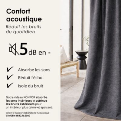 Rideau thermique phonique et semi occultant à galons fronceurs KONFOR (140x260 cm - Gris anthracite)