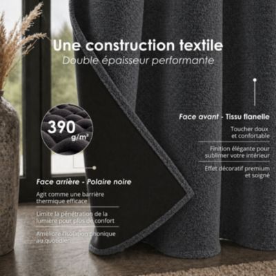 Rideau thermique phonique et semi occultant à galons fronceurs KONFOR (140x260 cm - Gris anthracite)
