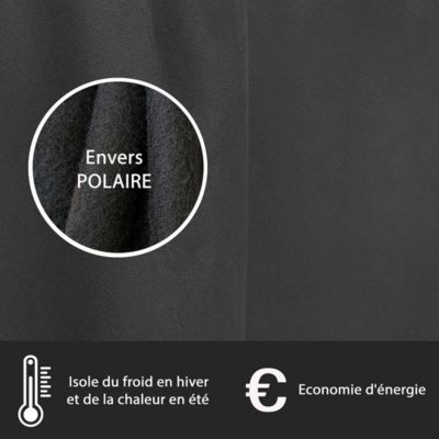 Rideau Thermique suédine doublé polaire 140x240cm, Prêt a Poser, Noir