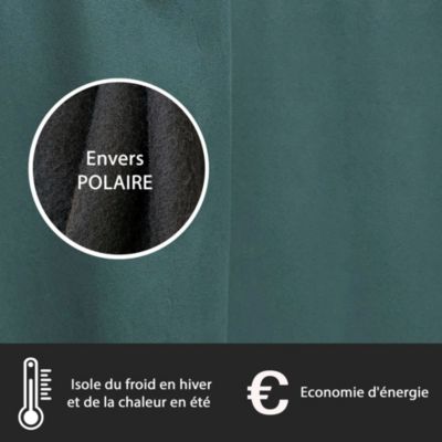Rideau Thermique suédine doublé polaire 140x240cm, Prêt a Poser, Vert Emeraude