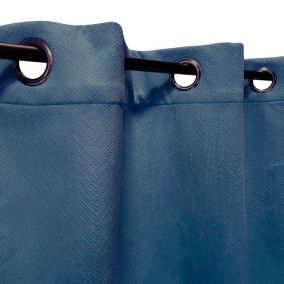 Rideau Thermique Velours frappé doublé polaire à œillets 140x240cm prêt a poser, Bleu Indigo