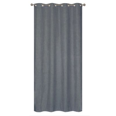 Rideau Thermique Velours frappé doublé polaire à œillets 140x240cm prêt a poser Dylrev, Gris