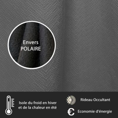 Rideau Thermique Velours frappé doublé polaire à œillets 140x240cm prêt a poser Dylrev, Gris