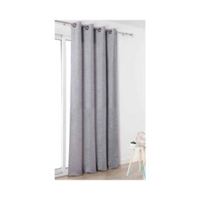 Rideau uni gris aspect velours - 140x245 cm - Gris