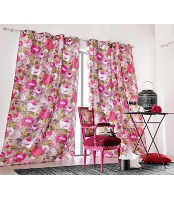 Rideau vintage motif fleur rose - 150x260cm - Rose