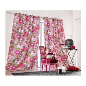 Rideau vintage motif fleur rose - 150x260cm - Rose