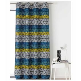 Rideau vintage motif triangulaire - 140x270cm - Moutarde