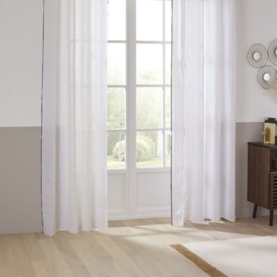 Rideau Voilage  100% lin bourdon noir (130x260 cm - Blanc)