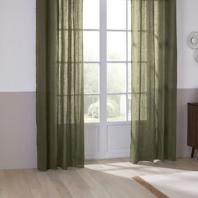 Rideau Voilage  100% lin bourdon noir (130x260 cm - Vert Olive)