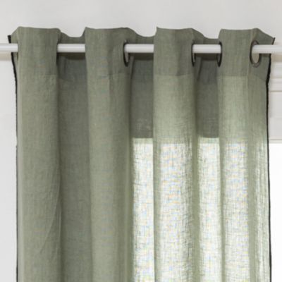 Rideau Voilage  100% lin bourdon noir (130x260 cm - Vert Olive)