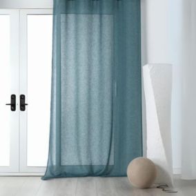 Rideau Voilage poly-lin galon fronceur (145x240 cm - Bleu)