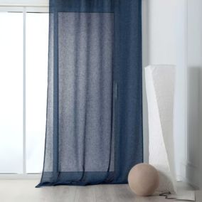 Rideau voilage tamisant en poly-lin (145x240 cm - Bleu Foncé)