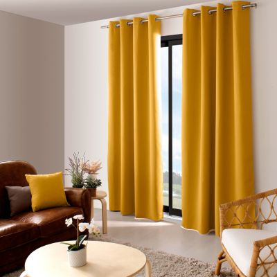 Rideaux Occultant avec Œillets, Jaune Moutarde, 140x240cm, Lot de 2, Collection Réglisse, CMADECO - Jaune