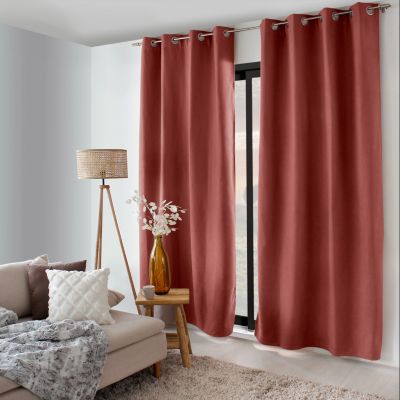 Rideaux Thermique avec Œillets, Terre Cuite, 135x240cm, lot de 2, 100% polyester, Collection Nordica, CMADECO