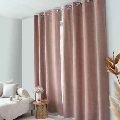 Rideaux Thermique à Œillets, Vieux rose, 140x240 cm, Lot de 2, Velours Marbré, Collection Nuuk, CMADECO