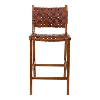 RIMINI - Lot de 2 Chaises Hautes en Teck et Lanières Cuir Marron
