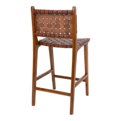 RIMINI - Lot de 2 Chaises Hautes en Teck et Lanières Cuir Marron