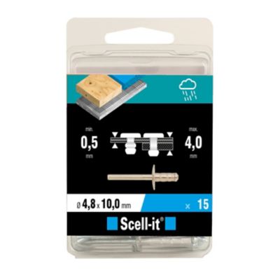 Rivet ø4.8 x 10 mm tête large charge max 300kg, 15 pièces