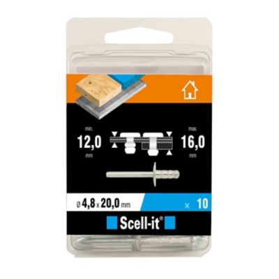 Rivet ø4.8 x 20 mm tête large charge max 100kg, 10 pièces