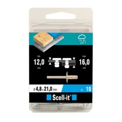 Rivet ø4.8 x 21 mm tête large charge max 300kg, 10 pièces