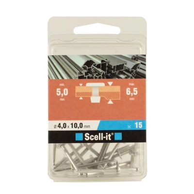 Rivet aveugle tête plate aluminium 4,0 x 10 mm, 15 pièces