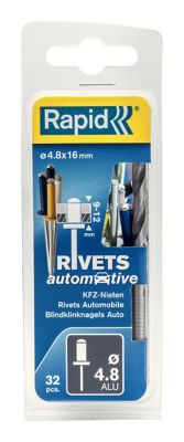 Rivet POP vendu par 32 Rapid 5000404 en aluminium coloré Ø.4,8 x L.16 mm