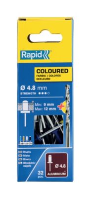 Rivet POP vendu par 32 Rapid 5000404 en aluminium coloré Ø.4,8 x L.16 mm