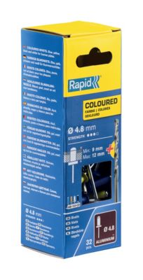 Rivet POP vendu par 32 Rapid 5000404 en aluminium coloré Ø.4,8 x L.16 mm