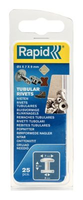 Rivet tubulaire vendu par 25 Rapid 5000414 en acier Ø 7 x L.9 mm Ø de la tige 3 mm