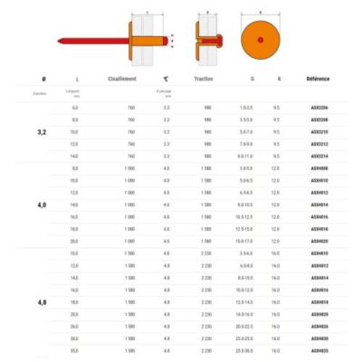 Rivets aluminium C16 4,8X12 boîte de 250 - SCELL-IT - ASX4812