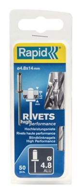 Rivets aveugles aluminium haute performance Rapid Ø4.8x14mm + foret de perçage, 50 pièces