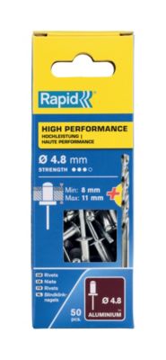 Rivets aveugles aluminium haute performance Rapid Ø4.8x14mm + foret de perçage, 50 pièces