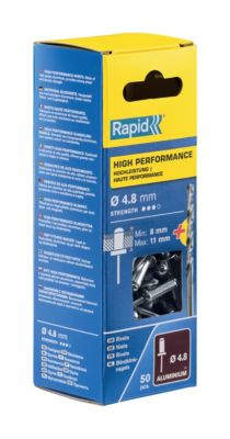 Rivets aveugles aluminium haute performance Rapid Ø4.8x14mm + foret de perçage, 50 pièces