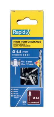 Rivets aveugles aluminium haute performance Rapid Ø4.8x16mm + foret de perçage, 50 pièces