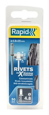 Rivets inoxydables Rapid Ø4.8x25mm Acier inoxydable et acier