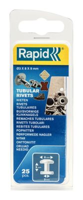 Rivets tubulaires Rapid 8 x 3 x 9mm, lot de 25 pièces