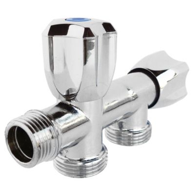 Robinet à clapet à double sorties pour l'alimentation de 2 machines à laver, Entrée Mâle 1/2" - Double sortie Mâle 3/4" Somatherm for you