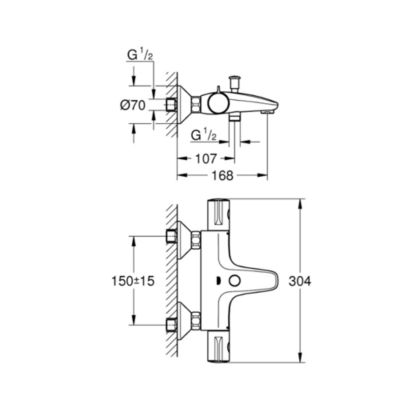 Robinet bain thermostatique GROHE Grohtherm 800 avec ensemble de douche 2 jets et colonnettes