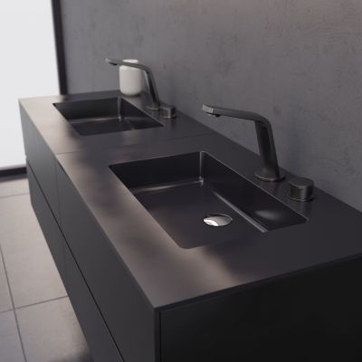 Robinet / Bec de lavabo en laiton, design et moderne, 2 trous, H. 18,5cm, XELO-Flex 160, Gris perle mat