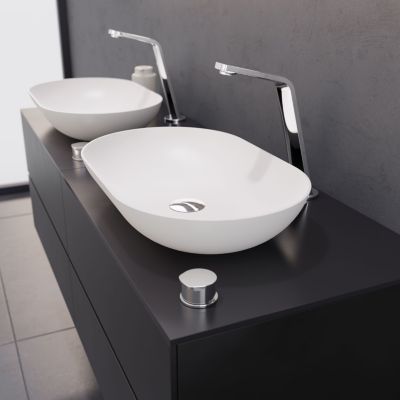 Robinet / Bec de lavabo en laiton, design et moderne, 2 trous, H. 18,5cm, XELO-Flex 260, Chrome