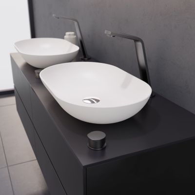 Robinet / Bec de lavabo en laiton, design et moderne, 2 trous, H. 18,5cm, XELO-Flex 260, Gris perle mat