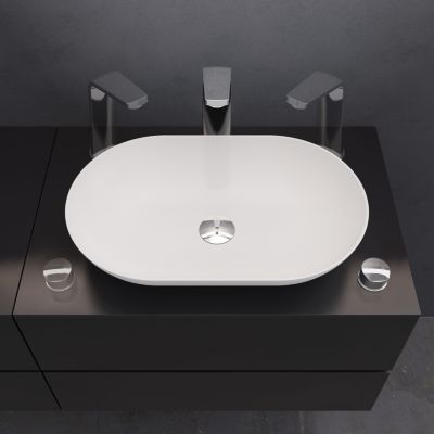 Robinet / Bec de lavabo en laiton, design et moderne, 2 trous, H. 18,5cm, XELO-Flex 260, Gris perle mat