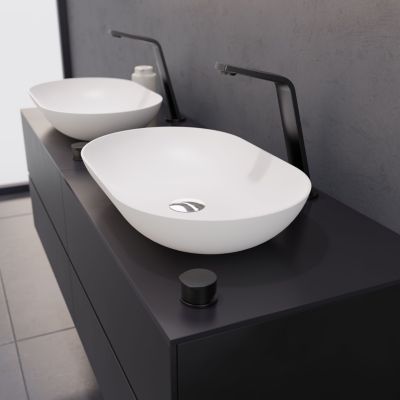 Robinet / Bec de lavabo en laiton, design et moderne, 2 trous, H. 18,5cm, XELO-Flex 260, Noir mat