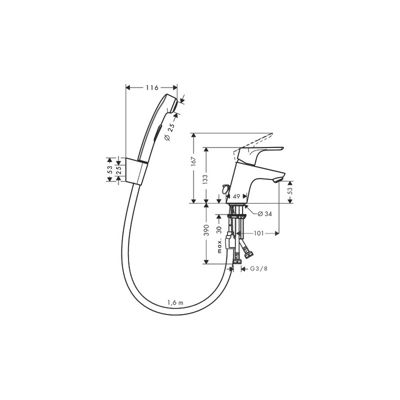 Robinet bidet avec douchette HANSGROHE Focus sans tirette ni vidage Chromé