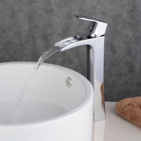 Robinet Cascade Mitigeur Chromé En Laiton surélevé Pour Lavabo