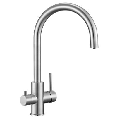 Robinet Cuisine 3 Voies Inox 304 Argent - Mitigeur 3 en 1 pour Eau Filtrée Chaud/Froid, Bec Pivotant 360, Double Commande