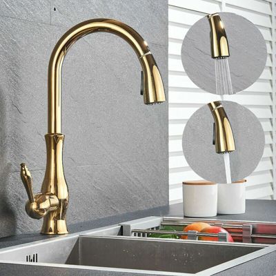 Robinet Cuisine avec Douchette dore Laiton Extensible Robinetterie évier 360  Pivotant Ressort