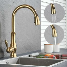 Robinet Cuisine avec Douchette dore Laiton Extensible Robinetterie évier 360  Pivotant Ressort