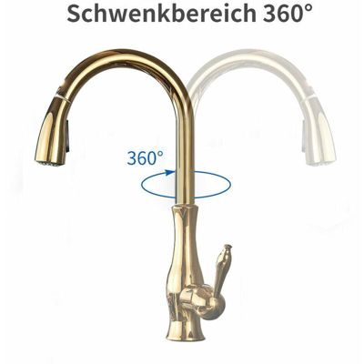 Robinet Cuisine avec Douchette dore Laiton Extensible Robinetterie évier 360  Pivotant Ressort